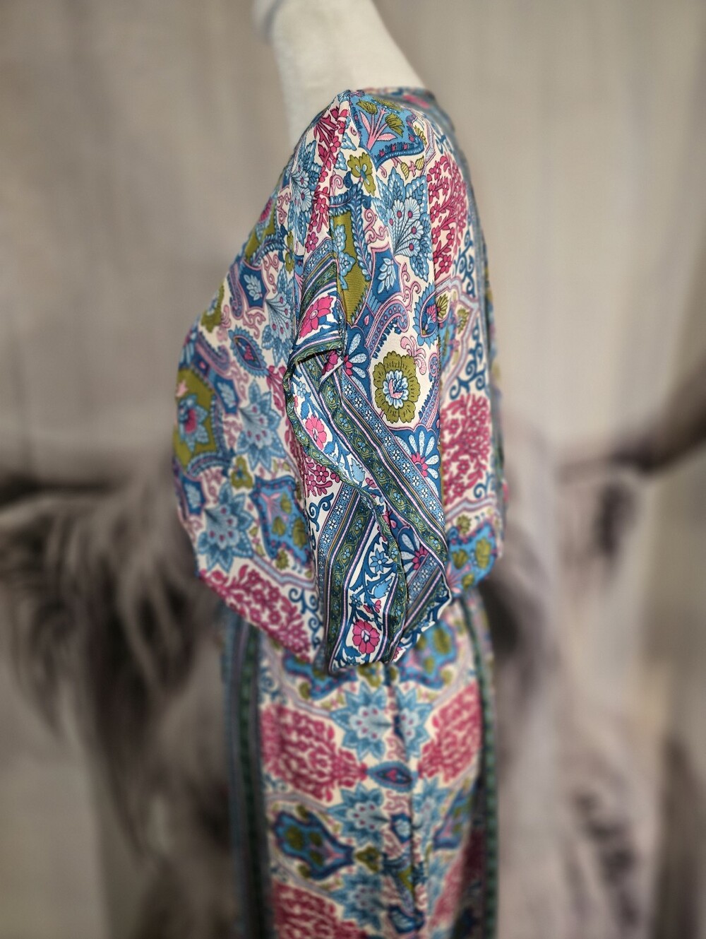 Cienna Boho Satin Feel Maxi Dress Size Large NWOT | Side Slit Festival Dress - Picture 4 of 5